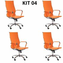 Kit 04 Cadeiras Escritório Giratória Charles Eames Presidente Laranja