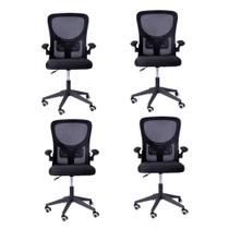 Kit 04 Cadeiras Escritório Rodizio Office Bytes Preto
