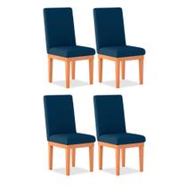 Kit 04 Cadeiras Estofada Alice Reforçada Linho Azul - Madeira Prima Deccor