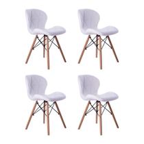 Kit 04 Cadeiras Estofada Jantar Charles Eames Eiffel Slim Wood Confort Branco