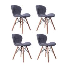 Kit 04 Cadeiras Estofada Jantar Charles Eames Eiffel Slim Wood Confort Cinza