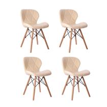 Kit 04 Cadeiras Estofada Jantar Charles Eames Eiffel Slim Wood Confort Creme