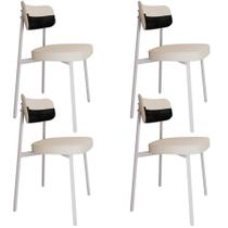 Kit 04 Cadeiras Estofada Para Sala De Jantar Astrid Branco C01 Linho Palha material sintético Preto - Lyam Decor
