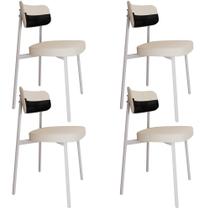 Kit 04 Cadeiras Estofada Para Sala de Jantar Astrid Branco C01 Linho Palha material sintético Preto - Lyam Decor