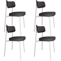 Kit 04 Cadeiras Estofada Para Sala de Jantar Astrid Branco C01 Linho Preto - Lyam Decor