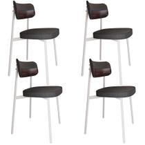 Kit 04 Cadeiras Estofada Para Sala de Jantar Astrid Branco C01 Linho Preto material sintético Café - Lyam Decor