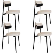 Kit 04 Cadeiras Estofada Para Sala De Jantar Astrid Preto C01 Linho Palha material sintético Preto - Lyam Decor