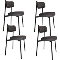 Kit 04 Cadeiras Estofada Para Sala de Jantar Astrid Preto C01 Linho Preto - Lyam Decor Kit 04 Cadeiras Estofada Para Sala de Jantar Astrid Preto C01 Linho Preto - Lyam Decor