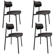 Kit 04 Cadeiras Estofada Para Sala de Jantar Astrid Preto C01 Linho Preto material sintético Preto - Lyam Decor Kit 04 Cadeiras Estofada Para Sala de Jantar Astrid Preto C01 Linho Preto material sintético Preto - Lyam Decor