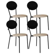 Kit 04 Cadeiras Estofada Para Sala De Jantar Azuri Preto C01 Linho Areia material sintético Preto - Lyam Decor