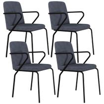 Kit 04 Cadeiras Estofada Para Sala de Jantar com Braço Loft Preto C01 Bouclê Nuvem - Lyam Decor Kit 04 Cadeiras Estofada Para Sala de Jantar com Braço Loft Preto C01 Bouclê Nuvem - Lyam Decor