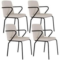 Kit 04 Cadeiras Estofada Para Sala de Jantar com Braço Loft Preto C01 Linho Areia - Lyam Decor Kit 04 Cadeiras Estofada Para Sala de Jantar com Braço Loft Preto C01 Linho Areia - Lyam Decor