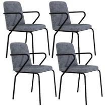 Kit 04 Cadeiras Estofada Para Sala de Jantar com Braço Loft Preto C01 Linho Prata - Lyam Decor Kit 04 Cadeiras Estofada Para Sala de Jantar com Braço Loft Preto C01 Linho Prata - Lyam Decor