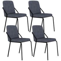 Kit 04 Cadeiras Estofada Para Sala de Jantar Loft Preto C01 Bouclê Nuvem - Lyam Decor Kit 04 Cadeiras Estofada Para Sala de Jantar Loft Preto C01 Bouclê Nuvem - Lyam Decor