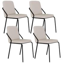 Kit 04 Cadeiras Estofada Para Sala de Jantar Loft Preto C01 Linho Areia - Lyam Decor