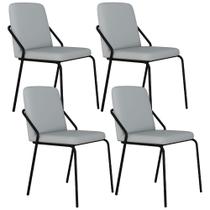 Kit 04 Cadeiras Estofada Para Sala de Jantar Loft Preto C01 material sintético Saturno Off White - Lyam Decor