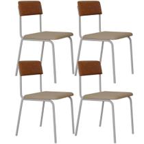 Kit 04 Cadeiras Estofada Para Sala De Jantar Sense Branco C01 Linho Areia material sintético Caramelo - Lyam Decor Kit 04 Cadeiras Estofada Para Sala De Jantar Sense Branco C01 Linho Areia material sintético Caramelo - Lyam Decor