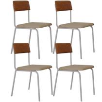 Kit 04 Cadeiras Estofada Para Sala de Jantar Sense Branco C01 Linho Areia material sintético Caramelo - Lyam Decor Kit 04 Cadeiras Estofada Para Sala de Jantar Sense Branco C01 Linho Areia material sintético Caramelo - Lyam Decor