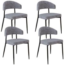 Kit 04 Cadeiras Estofada Para Sala de Jantar Serena Preto C01 Linho Lautrec Cinza - Lyam Decor