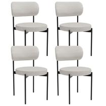 Kit 04 Cadeiras Estofadas Para Sala De Jantar Louvre L02 Bouclê Cru - Lyam Decor