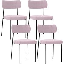 Kit 04 Cadeiras Estofadas Para Sala De Jantar Melina L02 Bouclê Rosê - Lyam Decor