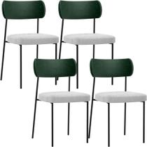Kit 04 Cadeiras Estofadas Para Sala De Jantar Melina L02 Facto Verde Musgo Bouclê Cinza - Lyam Decor