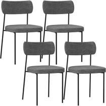 Kit 04 Cadeiras Estofadas Para Sala De Jantar Melina L02 Linho Cinza Escuro - Lyam Decor