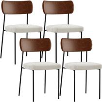 Kit 04 Cadeiras Estofadas Para Sala De Jantar Melina L02 Sintético Marrom Bouclê Creme - Lyam Decor Kit 04 Cadeiras Estofadas Para Sala De Jantar Melina L02 Sintético Marrom Bouclê Creme - Lyam Decor