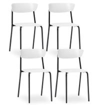 Kit 04 Cadeiras Fixa Base Preta Empilhável Bit F02 Branco Kit 04 Cadeiras Fixa Base Preta Empilhável Bit F02 Branco
