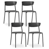 Kit 04 Cadeiras Fixa Base Preta Empilhável Bit F02 Preto - Lyam Decor