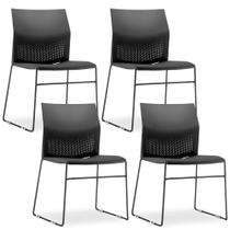 Kit 04 Cadeiras Fixa Base Preta Empilhável Connect F02 Preto - Lyam Decor Kit 04 Cadeiras Fixa Base Preta Empilhável Connect F02 Preto - Lyam Decor