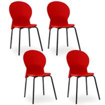 Kit 04 Cadeiras Fixa Base Preta Luna F02 Vermelho - Lyam Decor