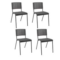 Kit 04 Cadeiras Fixas Escritório Multiuso Niala Empilhável Plaxmetal NR17 Preto