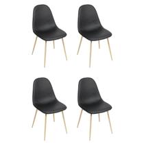 Kit 04 Cadeiras Fixas Viena Cor Preta Base Metal
