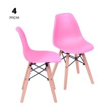 Kit 04 Cadeiras Infantis DKR em Polipropileno Rosa Base Madeira - Kids Kit 04 Cadeiras Infantis DKR em Polipropileno Rosa Base Madeira - Kids