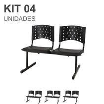Kit 04 Cadeiras Longarinas PLÁSTICAS 02 Lugares Cor PRETA Realplast