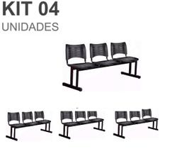 Kit 04 Cadeiras Longarinas PLÁSTICAS 03 Lugares Cor PRETA 23020