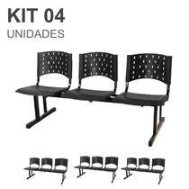 Kit 04 Cadeiras longarinas PLÁSTICAS 03 Lugares - Cor PRETO - REALPLAST - 23002