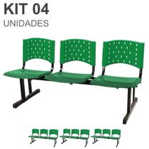 Kit 04 Cadeiras longarinas PLÁSTICAS 03 Lugares - Cor VERDE - REALPLAST - 23074