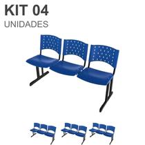 Kit 04 Cadeiras longarinas PLÁSTICAS 03 Lugares para recepção COR AZUL REALPLAST