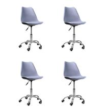 Kit 04 Cadeiras Office Base Cromada Giratória Saarinen com Ebook - cinza
