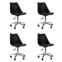 Kit 04 Cadeiras Office Base Cromada Giratória Saarinen com Ebook - Preto