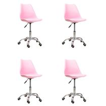 Kit 04 Cadeiras Office Base Cromada Giratória Saarinen com Ebook - Rosa