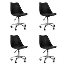 Kit 04 Cadeiras Office Base Cromada Giratória Saarinen Preto Kit 04 Cadeiras Office Base Cromada Giratória Saarinen Preto