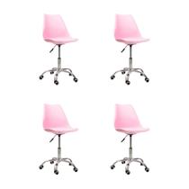 Kit 04 Cadeiras Office Base Cromada Giratória Saarinen - Rosa
