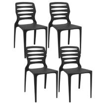Kit 04 Cadeiras Para Cozinha Área Gourmet Jardim Empilhável Larsen P03 Preto - Lyam Decor Kit 04 Cadeiras Para Cozinha Área Gourmet Jardim Empilhável Larsen P03 Preto - Lyam Decor