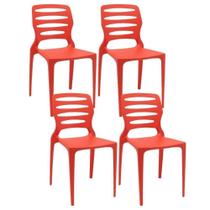 Kit 04 Cadeiras Para Cozinha Área Gourmet Jardim Empilhável Larsen P03 Vermelho - Lyam Decor Kit 04 Cadeiras Para Cozinha Área Gourmet Jardim Empilhável Larsen P03 Vermelho - Lyam Decor