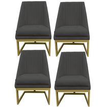 Kit 04 Cadeiras Para Sala De Jantar Ana Base de ferro Suede Grafite - D'Classe Decor