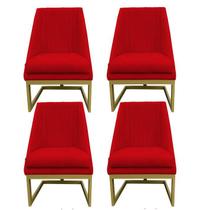Kit 04 Cadeiras Para Sala De Jantar Ana Base de ferro Suede Vermelho - D'Classe Decor