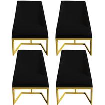 Kit 04 Cadeiras Para Sala de Jantar Ana Base de Ferro Veludo Preto - D'Classe Decor